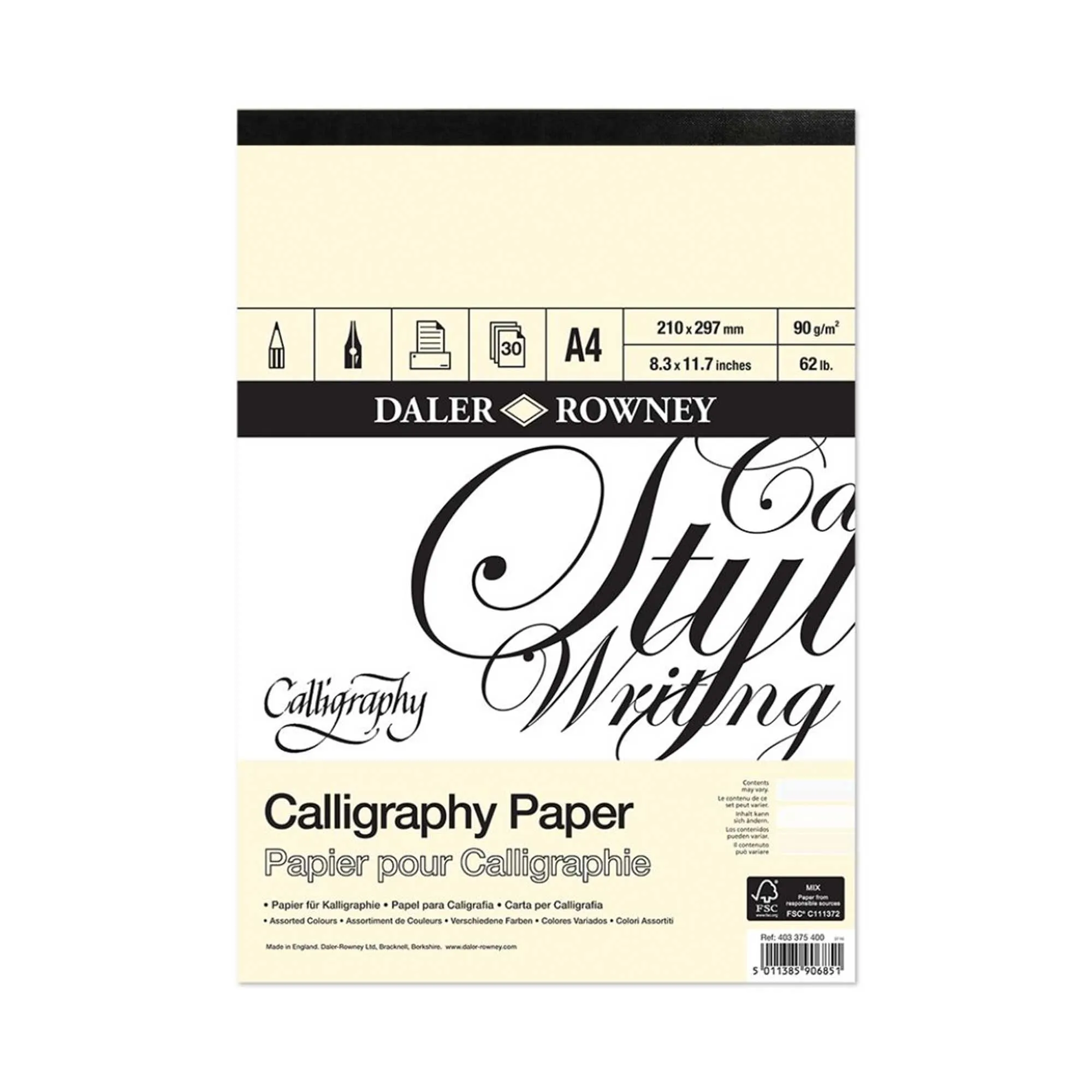 Daler-Rowney Calligraphy Pads 90gsm 30 Sheets - 3 Assorted Colours