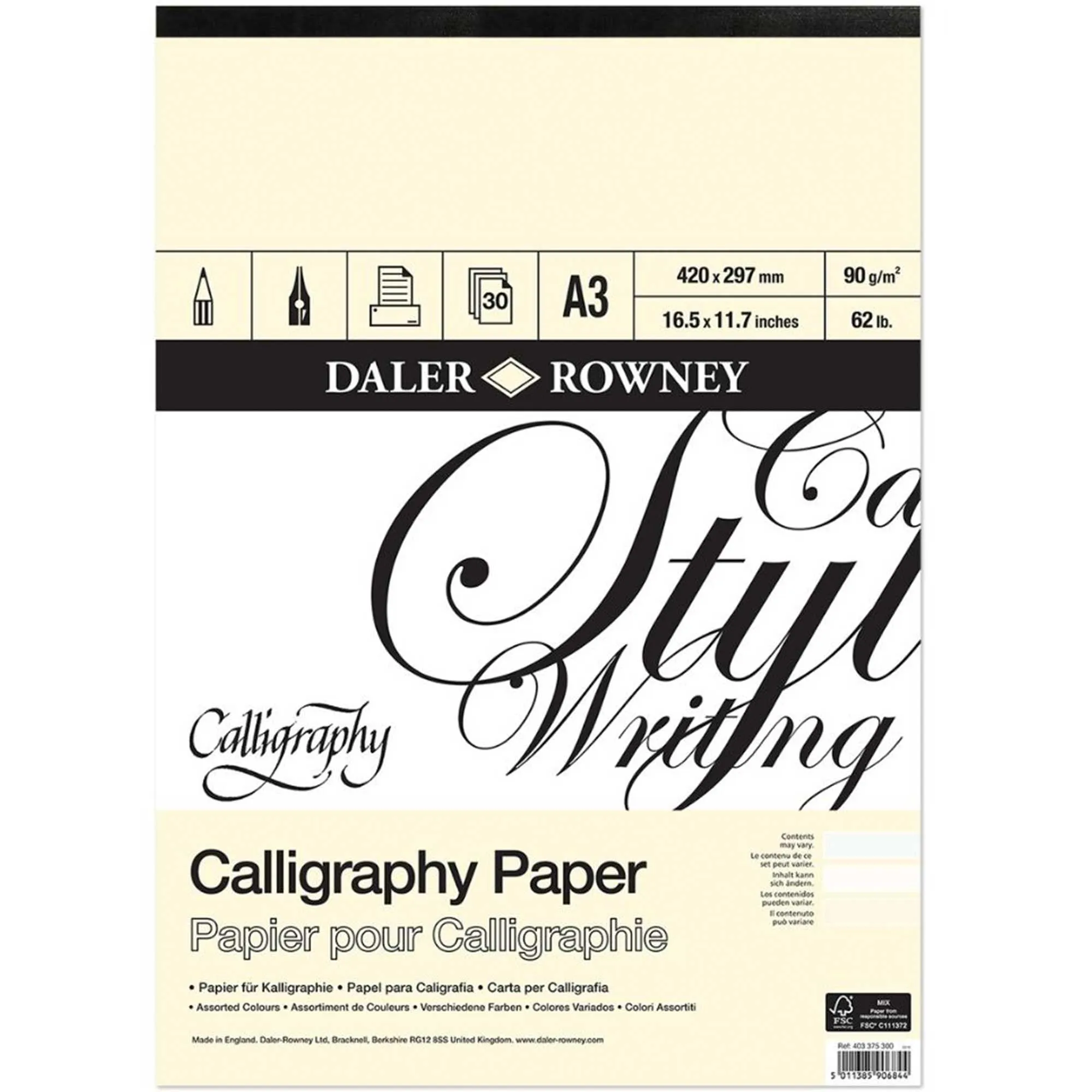 Daler-Rowney Calligraphy Pads 90gsm 30 Sheets - 3 Assorted Colours