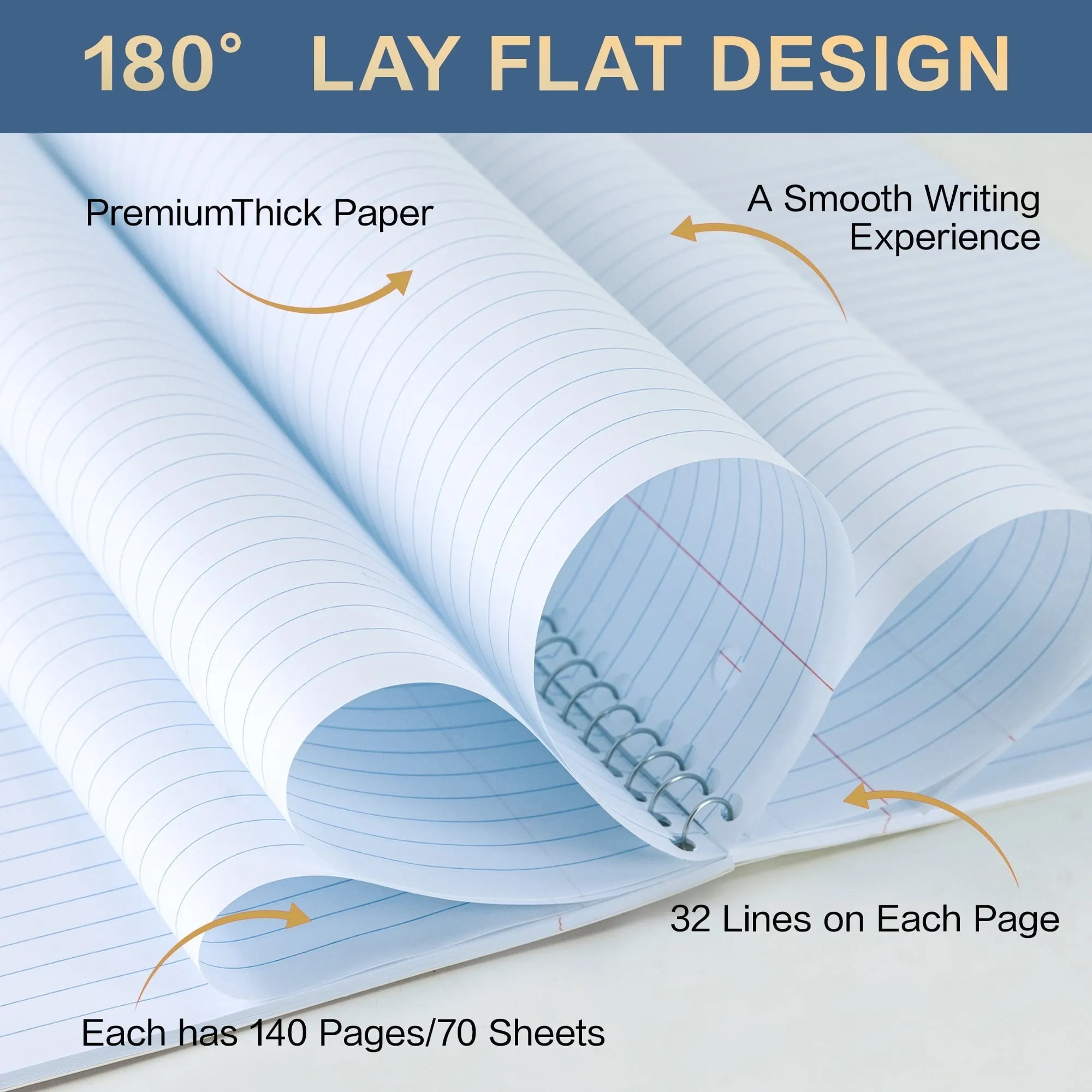 Deli Spiral Notebook 6 Pack, 1 Subject, College Ruled Paper, 8" x 10-1/2", Wide Ruled, 70 Sheets, Assorted Bright Colors
