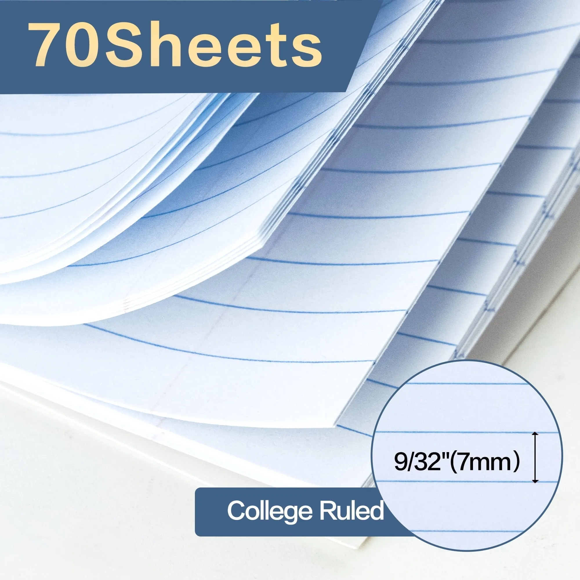 Deli Spiral Notebook 6 Pack, 1 Subject, College Ruled Paper, 8" x 10-1/2", Wide Ruled, 70 Sheets, Assorted Bright Colors
