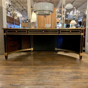 Desk, Half Moon Shape, Black Laquered, Three Drawer