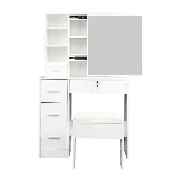 Dressing Table Stool Mirror Jewellery Cabinet Makeup Storage Drawer White