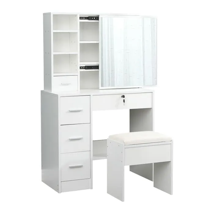 Dressing Table Stool Mirror Jewellery Cabinet Makeup Storage Drawer White
