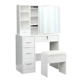 Dressing Table Stool Mirror Jewellery Cabinet Makeup Storage Drawer White