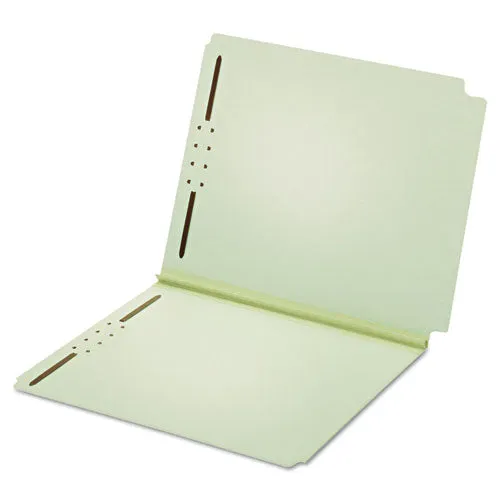 Dual-tab Pressboard Fastener Folder, 2" Expansion, 2 Fasteners, Letter Size, Light Green Exterior, 25/box