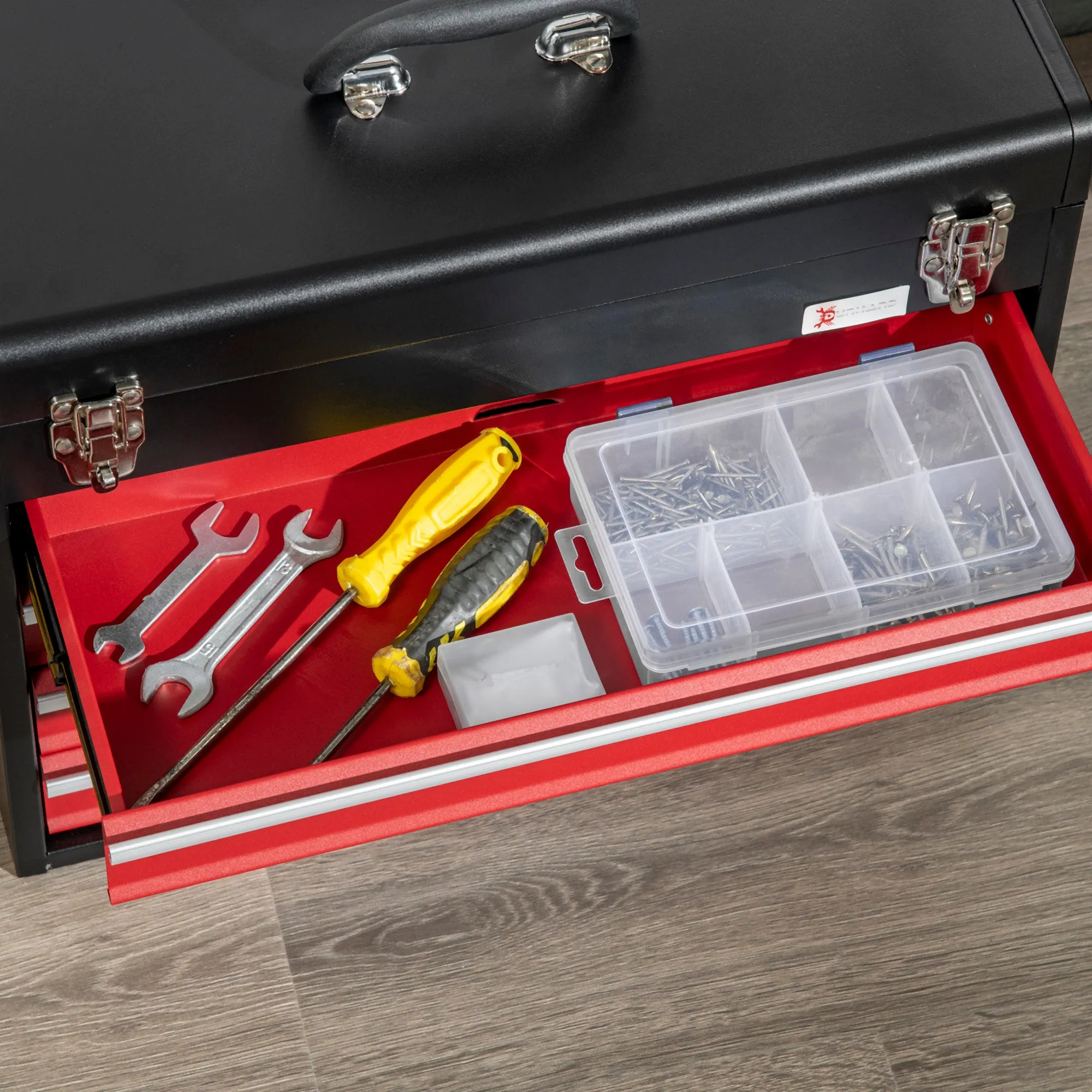 DURHAND Lockable 4 Drawer Tool Chest w/ Ball Bearing Slide Drawer 51cmx22cmx40cm