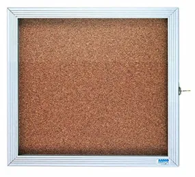 Enclosed Indoor 30"x36" Hinged Door Satin Anodized Finish Aluminum Cork Bulletin Board