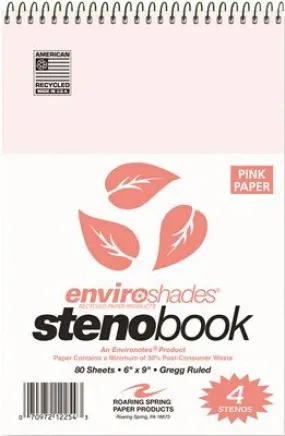 Enviroshades Steno Notebook' Gregg' 6 In. X 9 In.' Pink' 80 Sheets Per Pad' 4 Per Pack