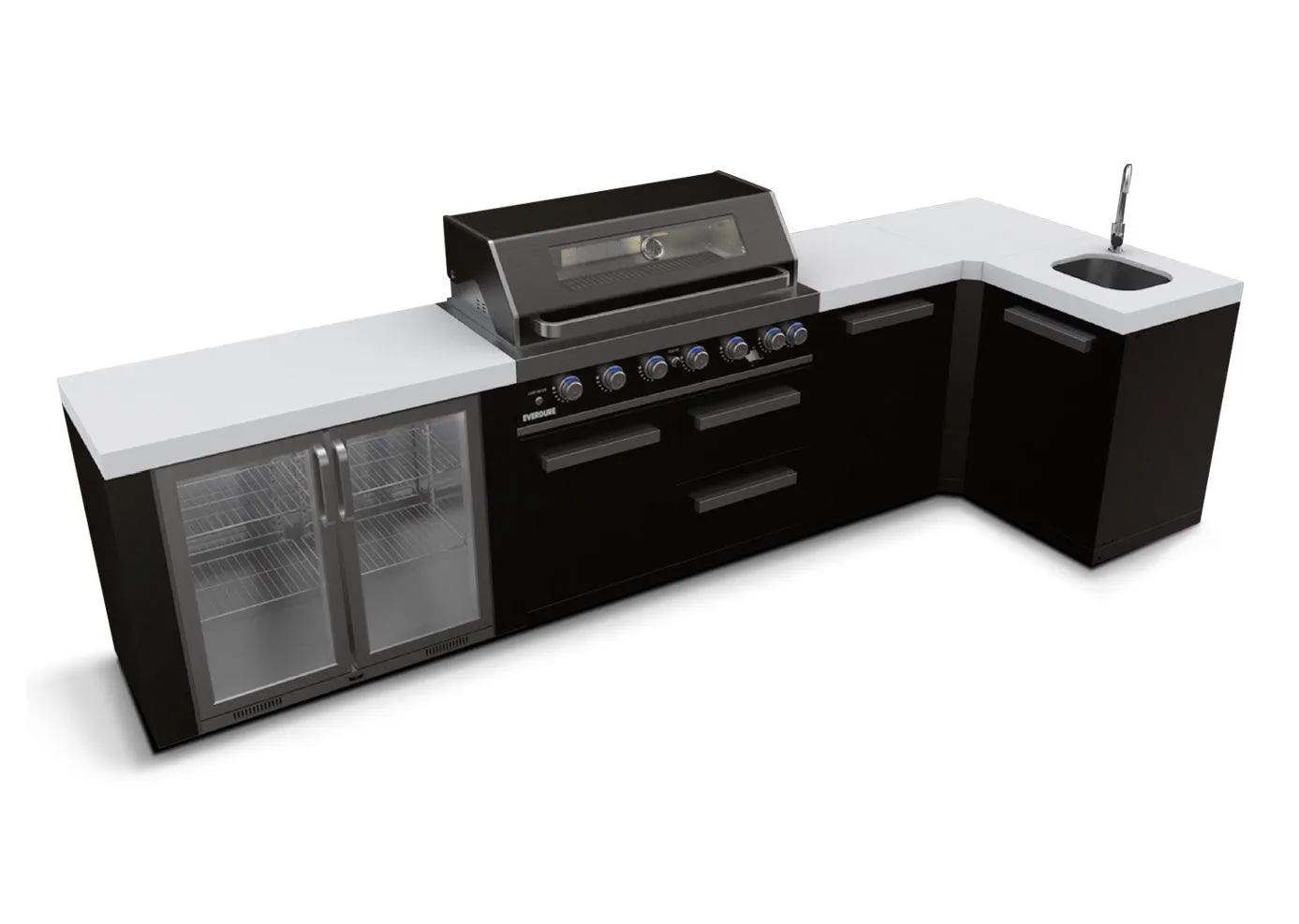 Everdure Neo Black Outdoor Kitchen with Fridge, Sink & Storage Modules, and Corner Cupboard (Option 3)