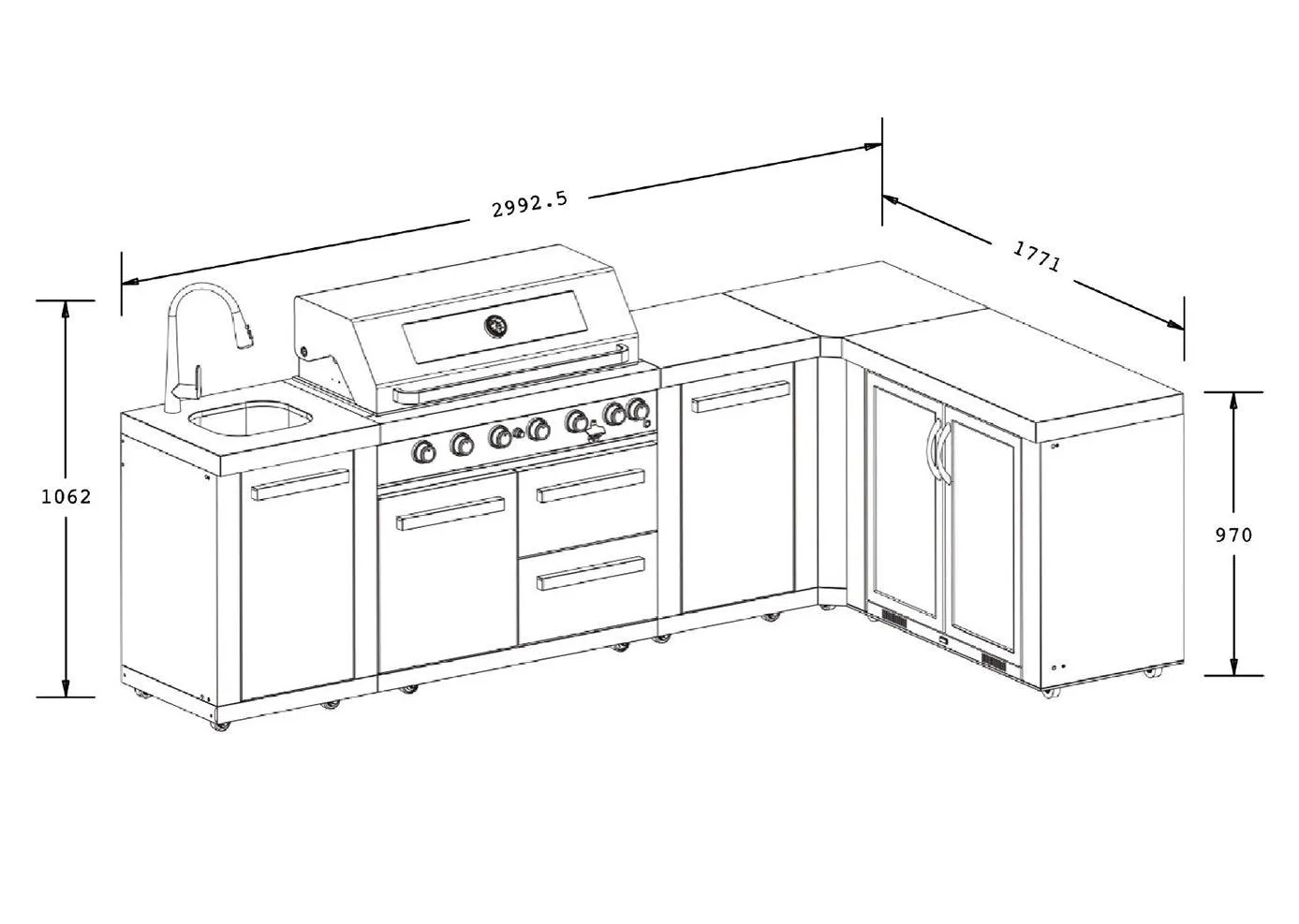 Everdure Neo Black Outdoor Kitchen with Sink & Storage Modules, Corner Cupboard and Fridge (Option 4)