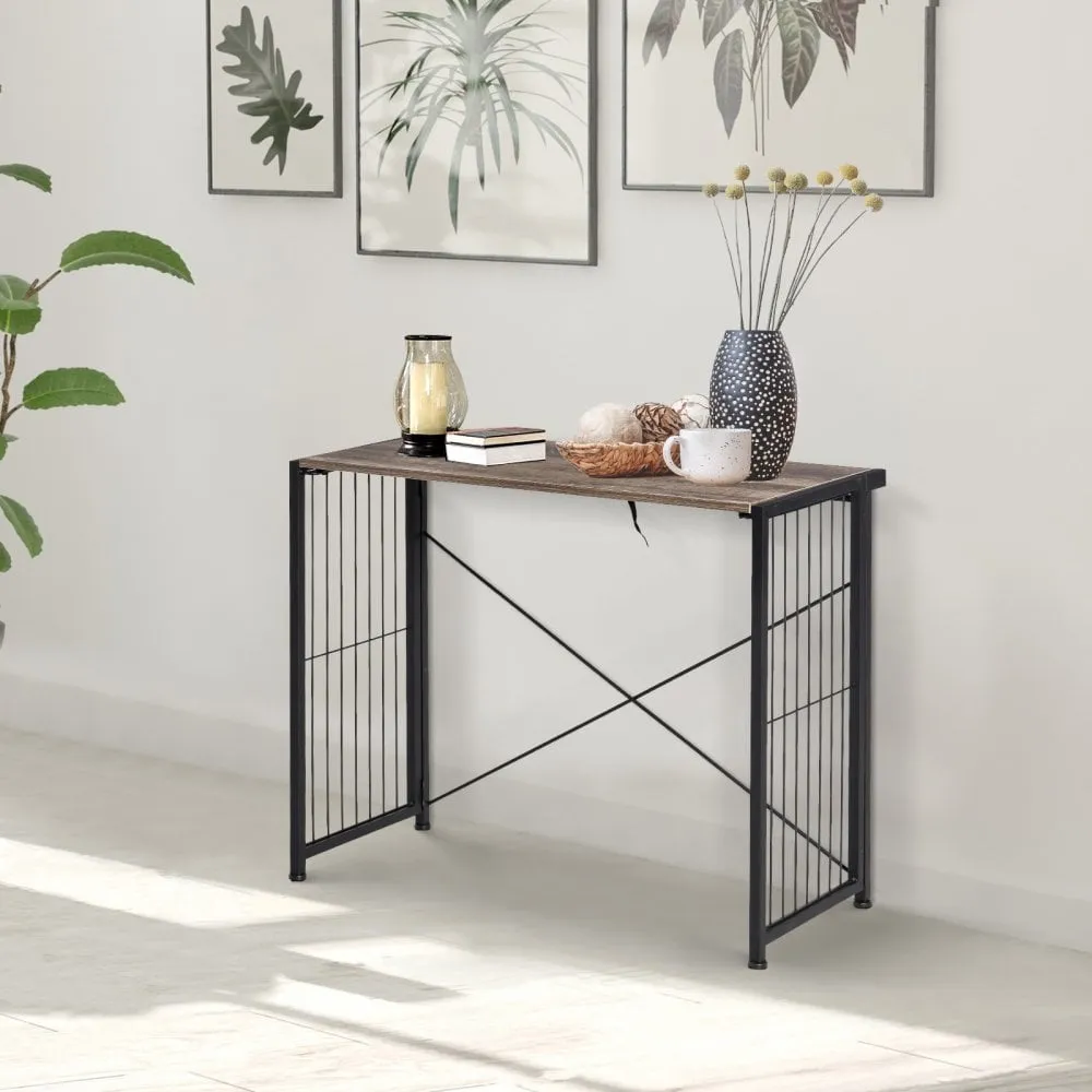 Folding Computer Desk Writing Study Table Industrial Home Office Workstation, 90 x 45 x 74cm, Rustic Brown Workstation