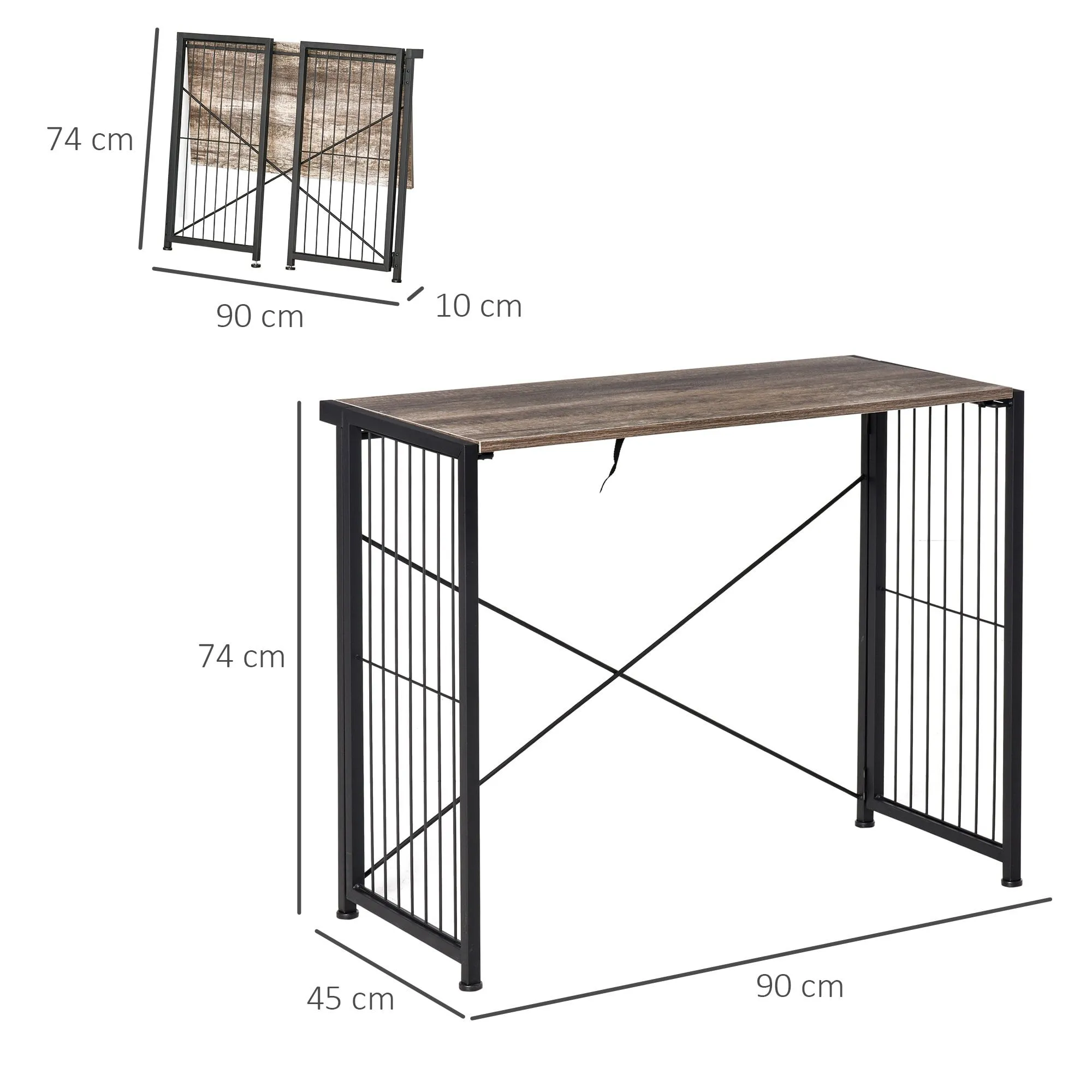 Folding Computer Desk Writing Study Table Industrial Home Office Workstation, 90 x 45 x 74cm, Rustic Brown Workstation