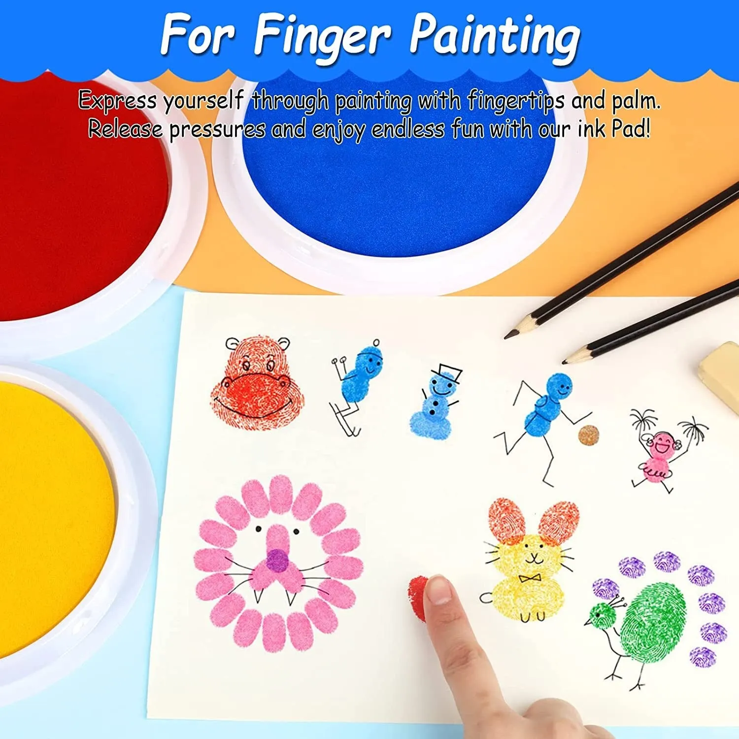 Fstaor 8 Pack 7" Large Ink Pad for Rubber Stamp Partner DIY Color, Rainbow Finger Ink Pad for Kids Washable