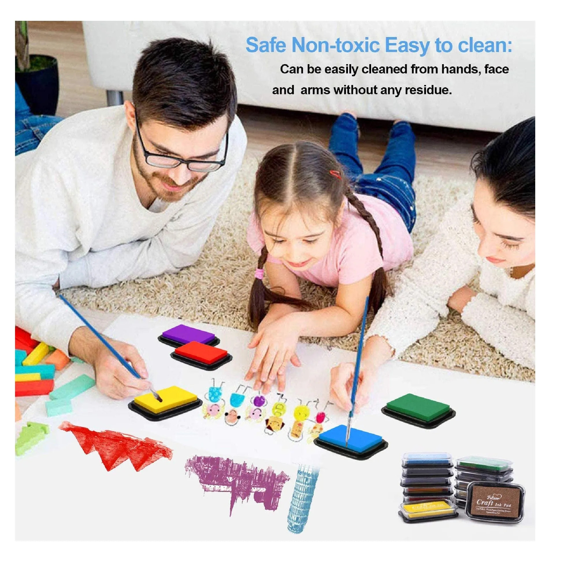 Fstaor Craft Large Ink Pad for Rubber Stamps, Non-Toxic Washable Safe Stamp Pads for Kids, Ink Pads Permanent for Paper Wood  (Pack of 12)