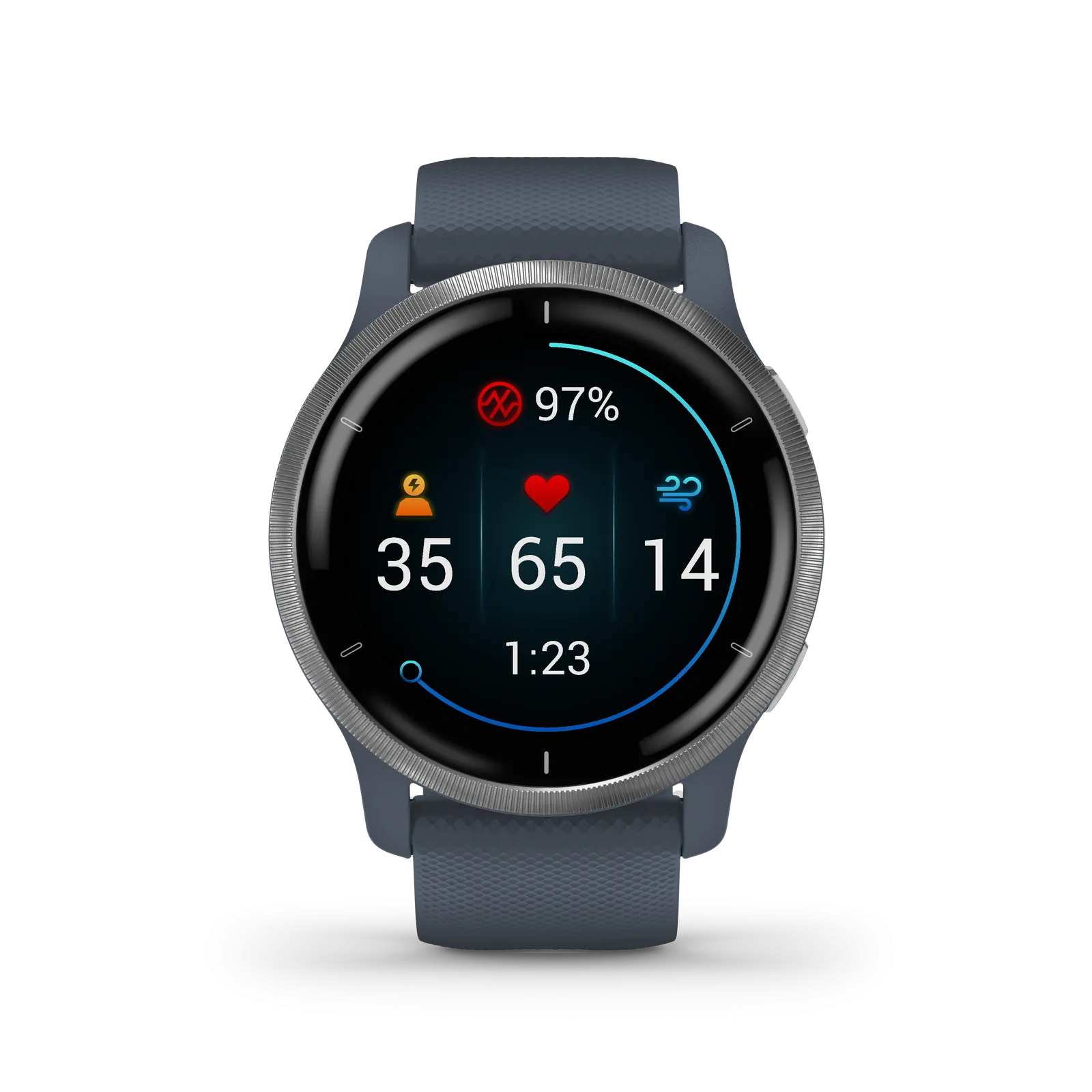 Garmin Venu 2 Silver Bezel w/Granite Blue Case/Silicone Band