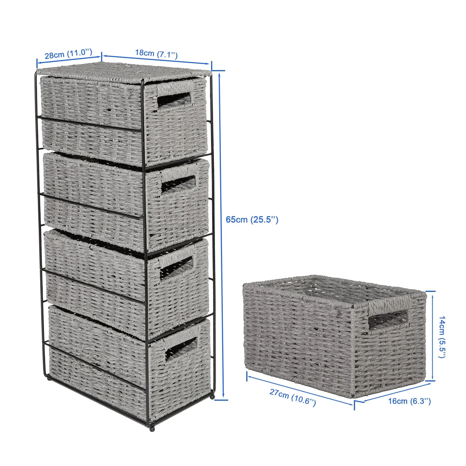 Grey Seagrass 4 Drawers Storage Unit