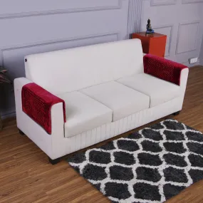 HOKIPO 2 Pcs Handloom Thick Poly Velvet Reversible Sofa Armrest Cover, Maroon