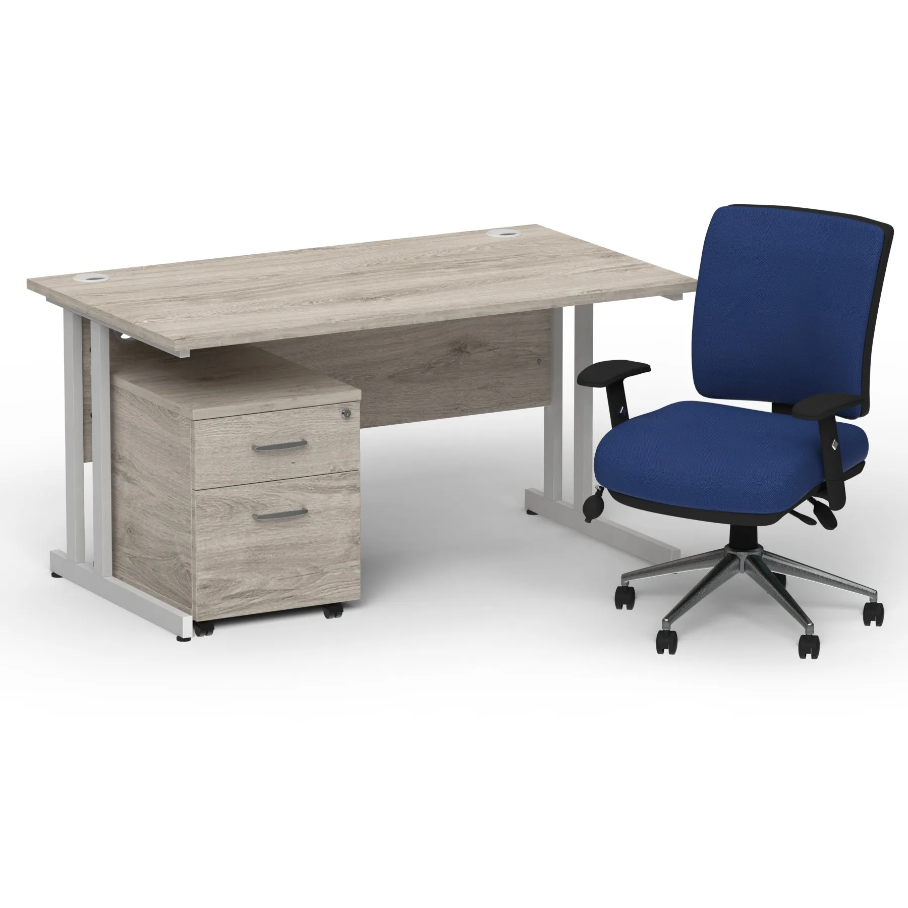 Impulse 1400mm Cantilever Desk & Mobile Pedestal with Chiro Medium Back Blue Chair - 5-Year Furniture Guarantee, 2-Year Seating Guarantee
