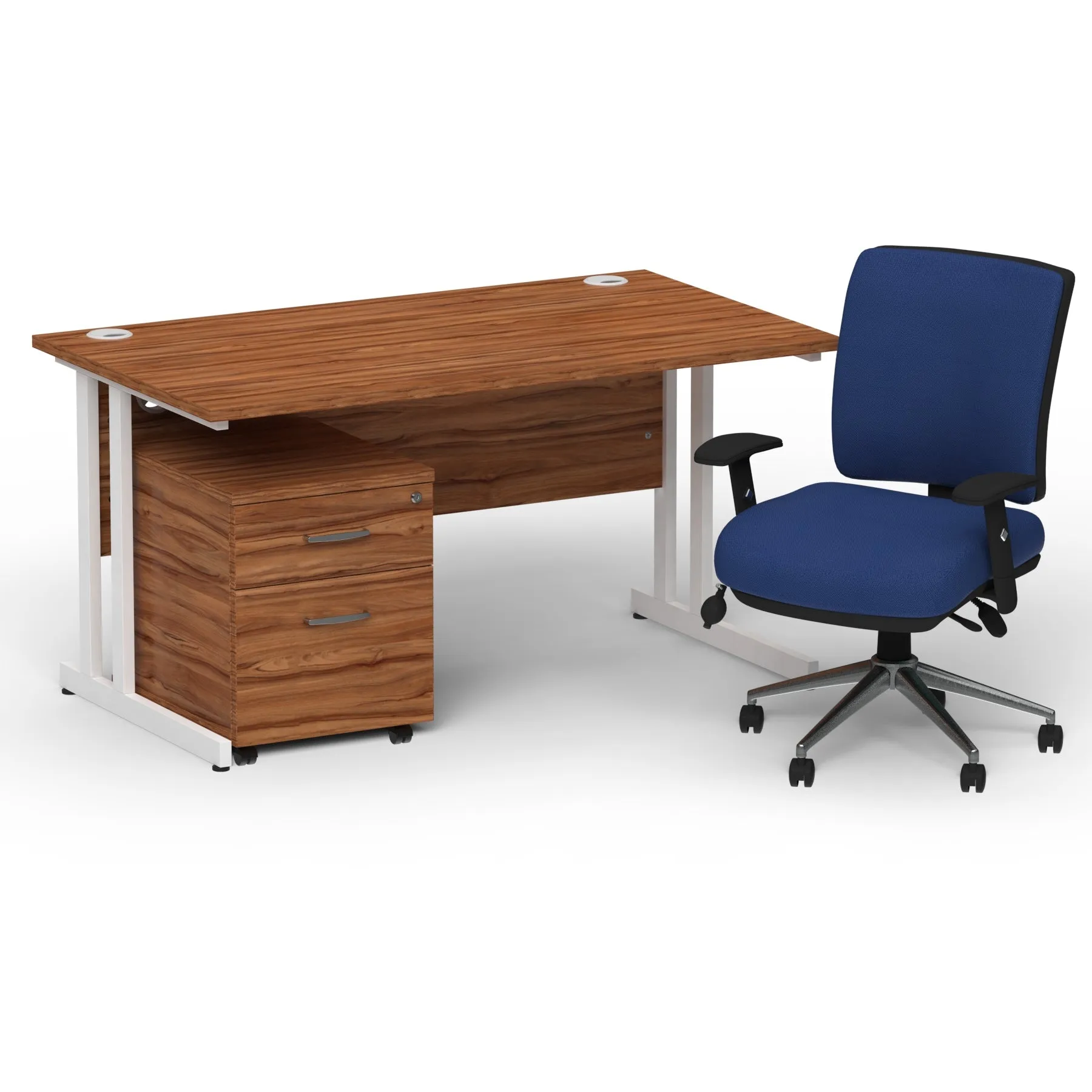 Impulse 1400mm Cantilever Desk & Mobile Pedestal with Chiro Medium Back Blue Chair - 5-Year Furniture Guarantee, 2-Year Seating Guarantee