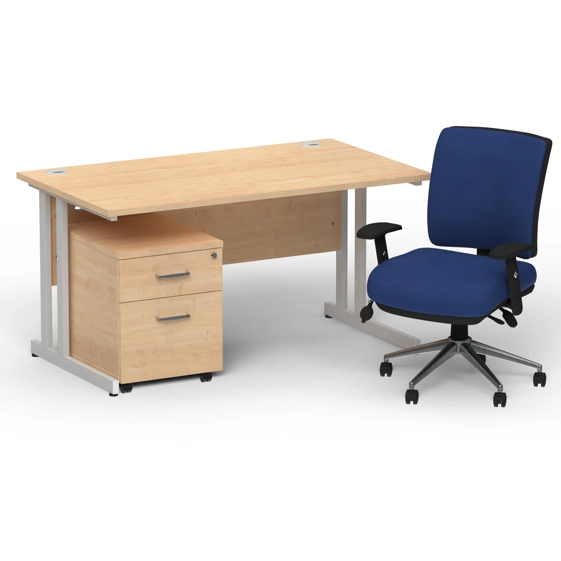 Impulse 1400mm Cantilever Desk & Mobile Pedestal with Chiro Medium Back Blue Chair - 5-Year Furniture Guarantee, 2-Year Seating Guarantee