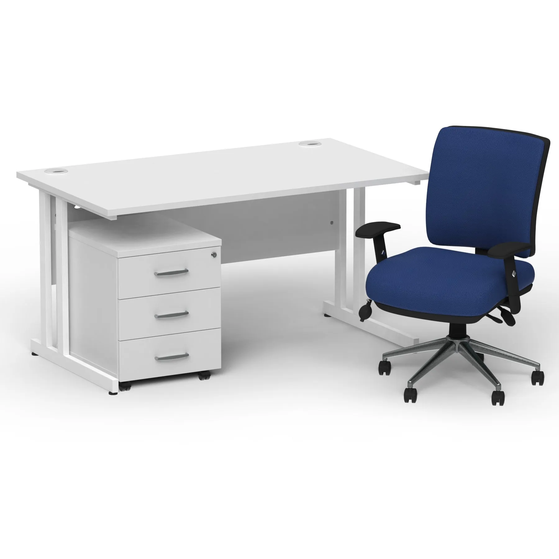 Impulse 1400mm Cantilever Desk & Mobile Pedestal with Chiro Medium Back Blue Chair - 5-Year Furniture Guarantee, 2-Year Seating Guarantee