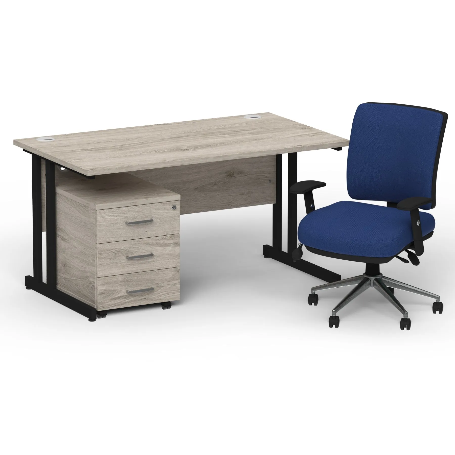 Impulse 1400mm Cantilever Desk & Mobile Pedestal with Chiro Medium Back Blue Chair - 5-Year Furniture Guarantee, 2-Year Seating Guarantee