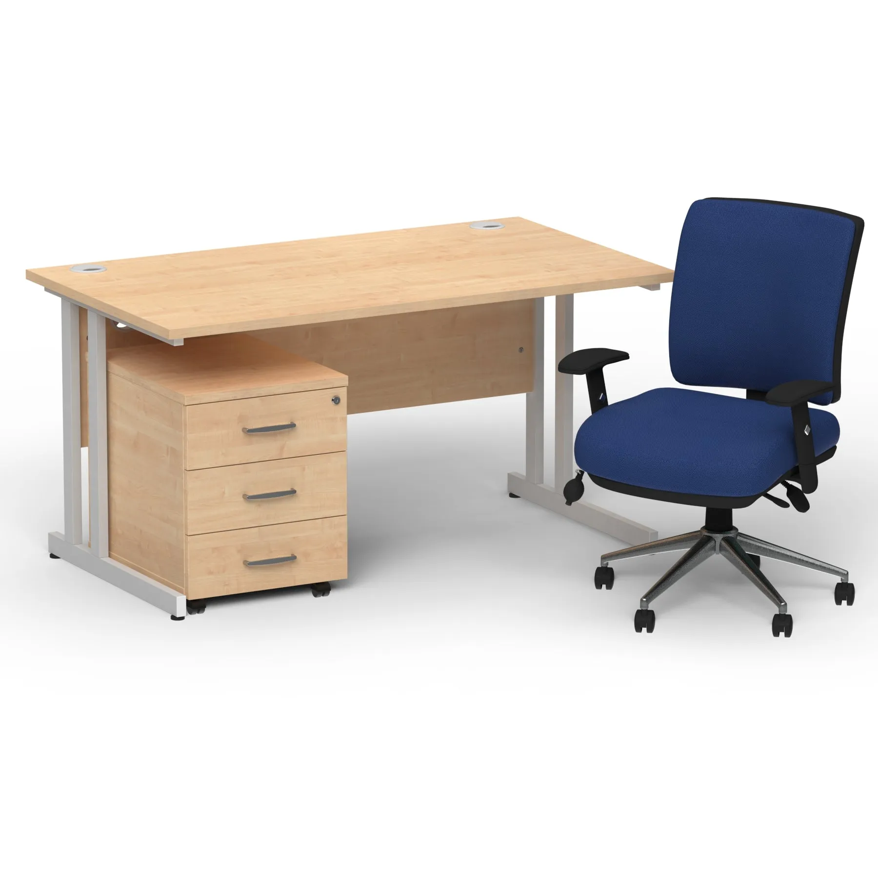 Impulse 1400mm Cantilever Desk & Mobile Pedestal with Chiro Medium Back Blue Chair - 5-Year Furniture Guarantee, 2-Year Seating Guarantee