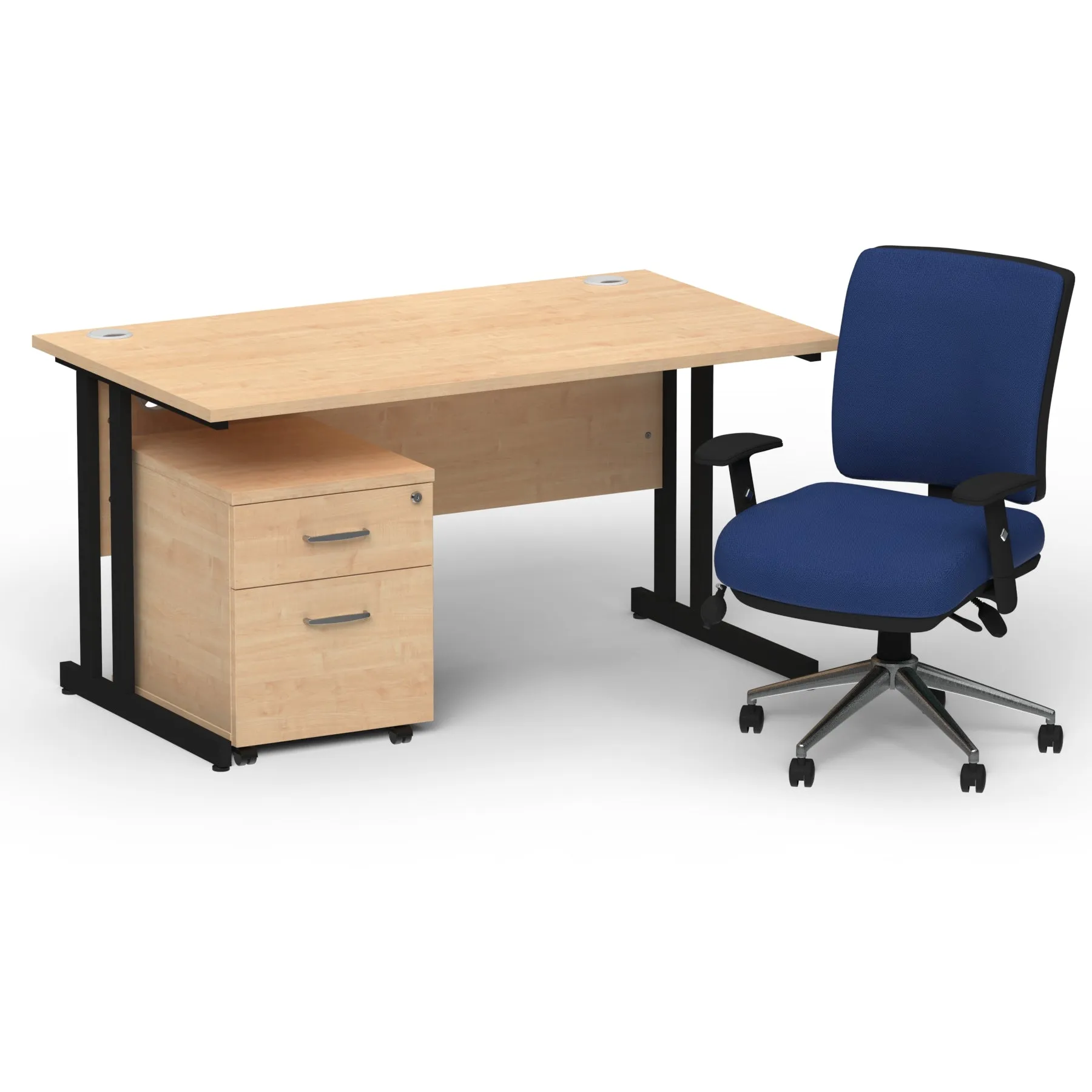 Impulse 1400mm Cantilever Desk & Mobile Pedestal with Chiro Medium Back Blue Chair - 5-Year Furniture Guarantee, 2-Year Seating Guarantee