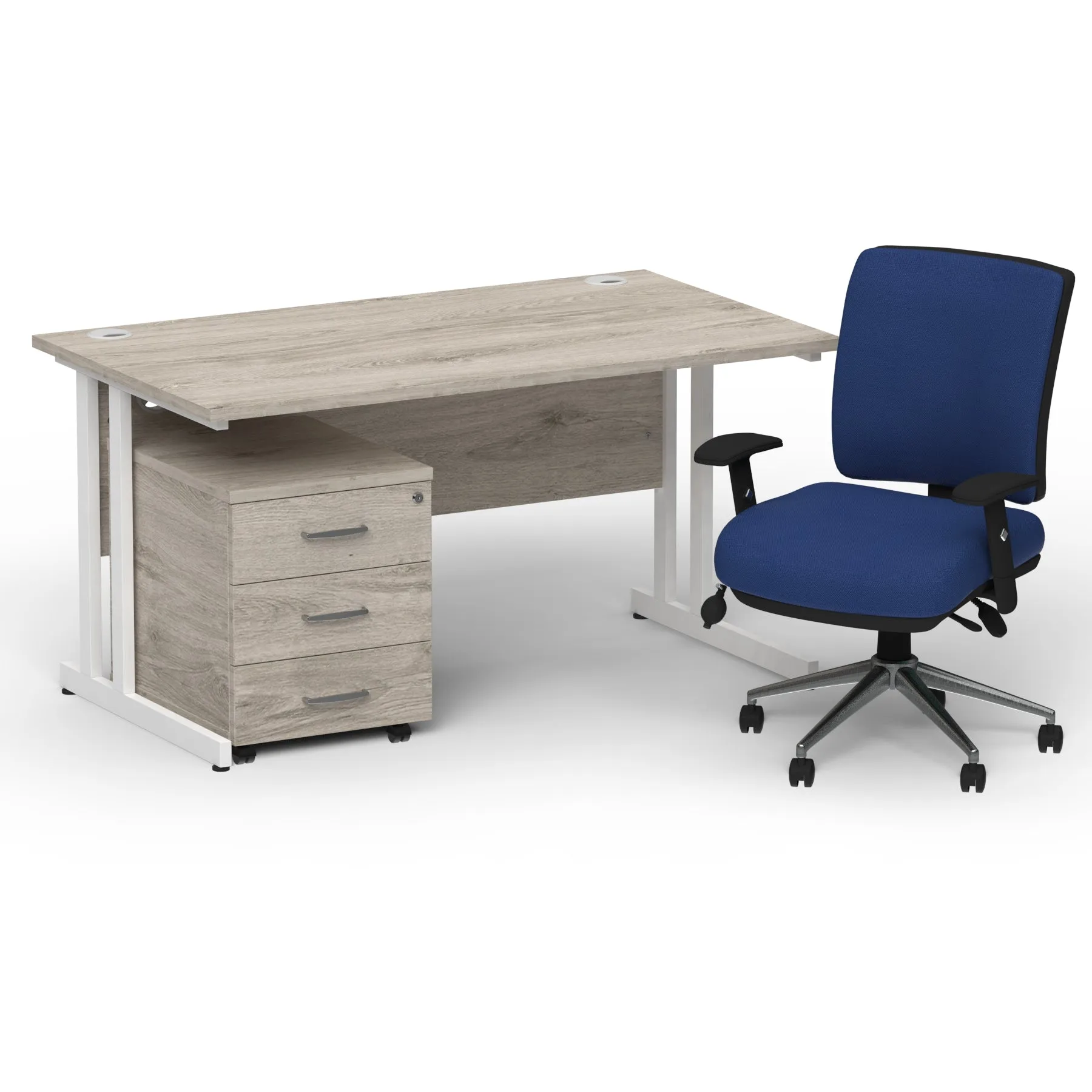 Impulse 1400mm Cantilever Desk & Mobile Pedestal with Chiro Medium Back Blue Chair - 5-Year Furniture Guarantee, 2-Year Seating Guarantee