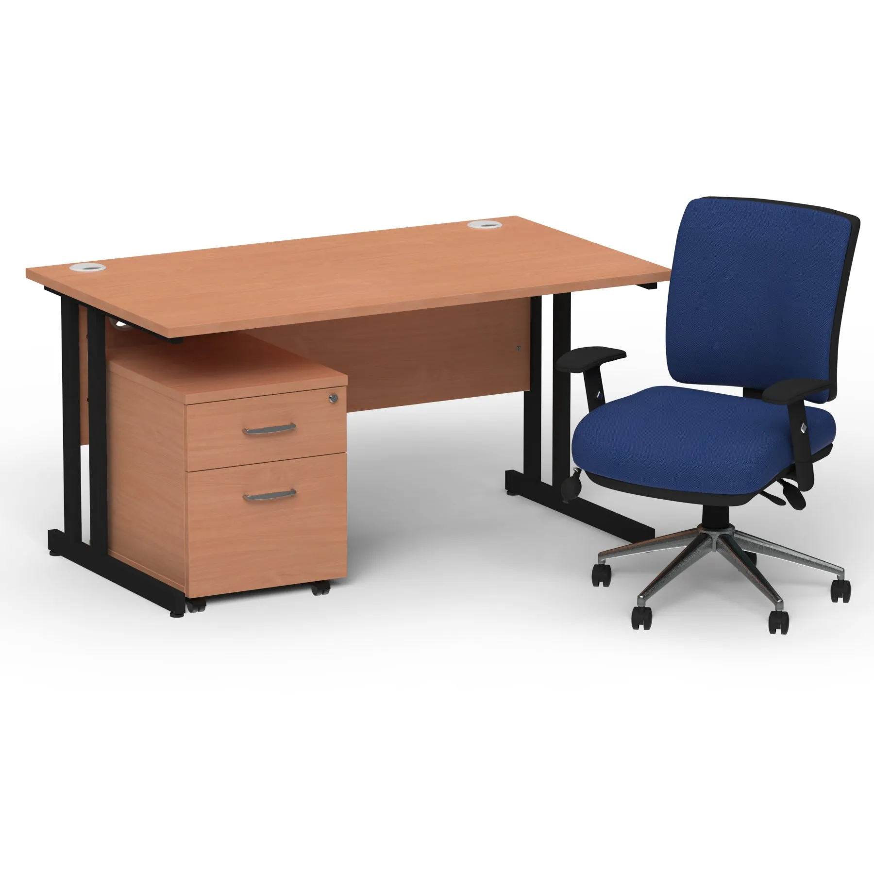 Impulse 1400mm Cantilever Desk & Mobile Pedestal with Chiro Medium Back Blue Chair - 5-Year Furniture Guarantee, 2-Year Seating Guarantee