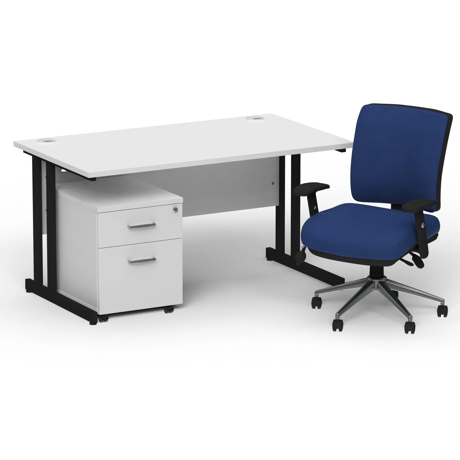 Impulse 1400mm Cantilever Desk & Mobile Pedestal with Chiro Medium Back Blue Chair - 5-Year Furniture Guarantee, 2-Year Seating Guarantee