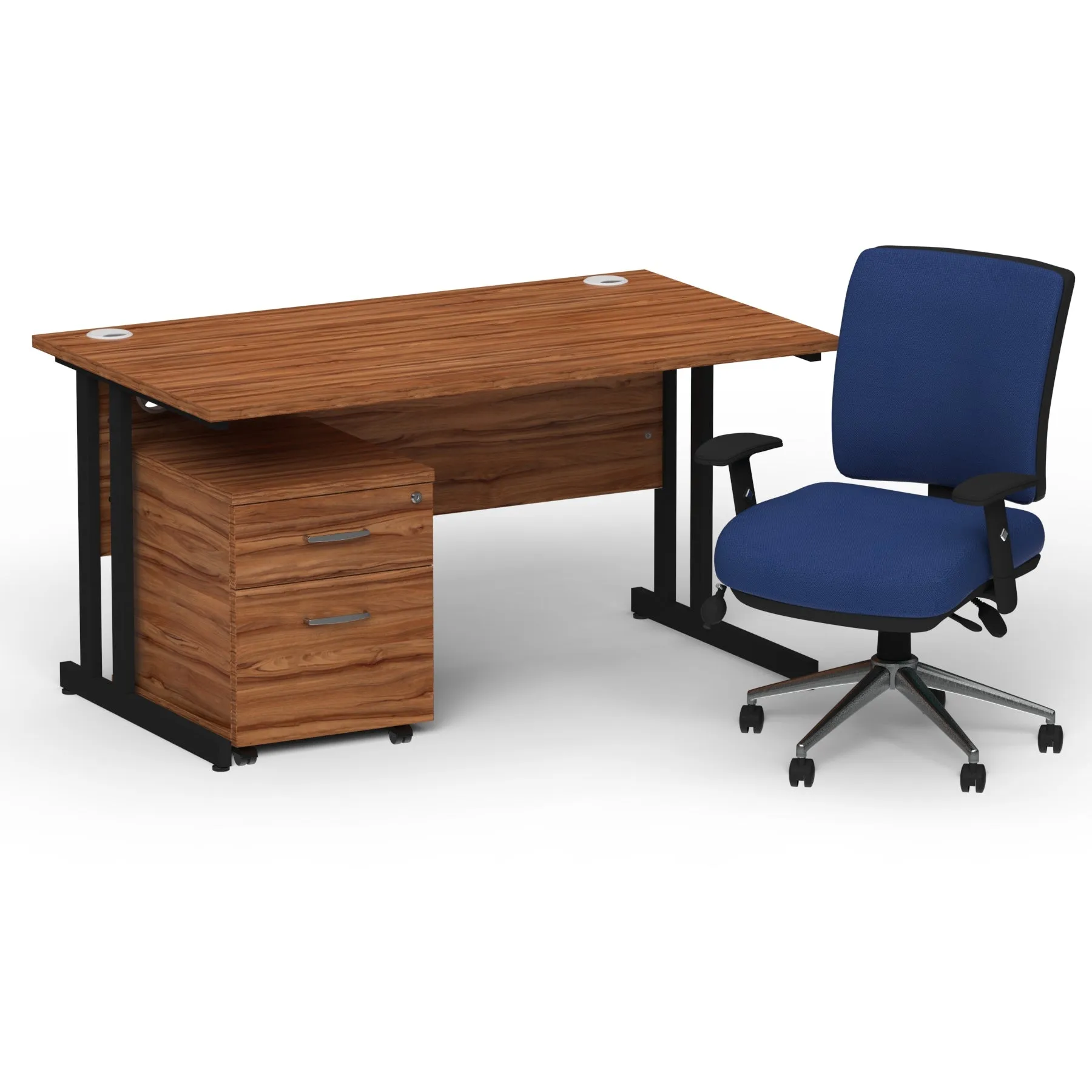 Impulse 1400mm Cantilever Desk & Mobile Pedestal with Chiro Medium Back Blue Chair - 5-Year Furniture Guarantee, 2-Year Seating Guarantee