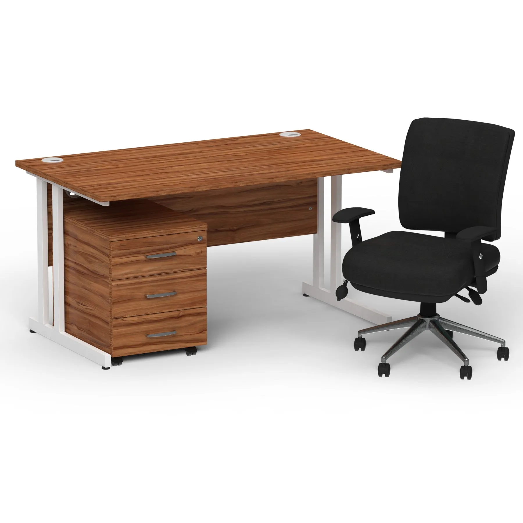 Impulse 1400mm Cantilever Straight Desk & Mobile Pedestal with Chiro Medium Back Black Operator Chair - 5 Year Furniture Guarantee