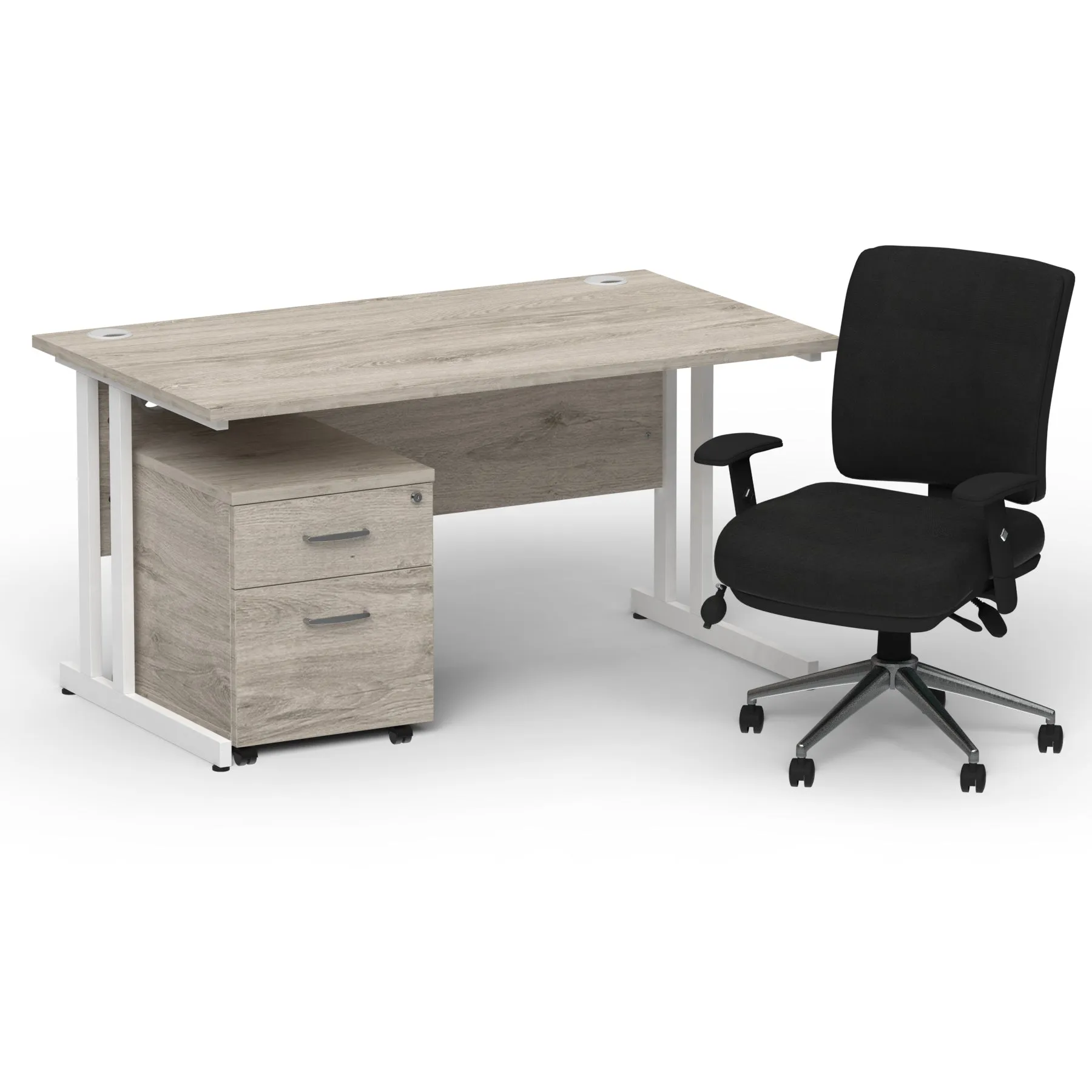 Impulse 1400mm Cantilever Straight Desk & Mobile Pedestal with Chiro Medium Back Black Operator Chair - 5 Year Furniture Guarantee