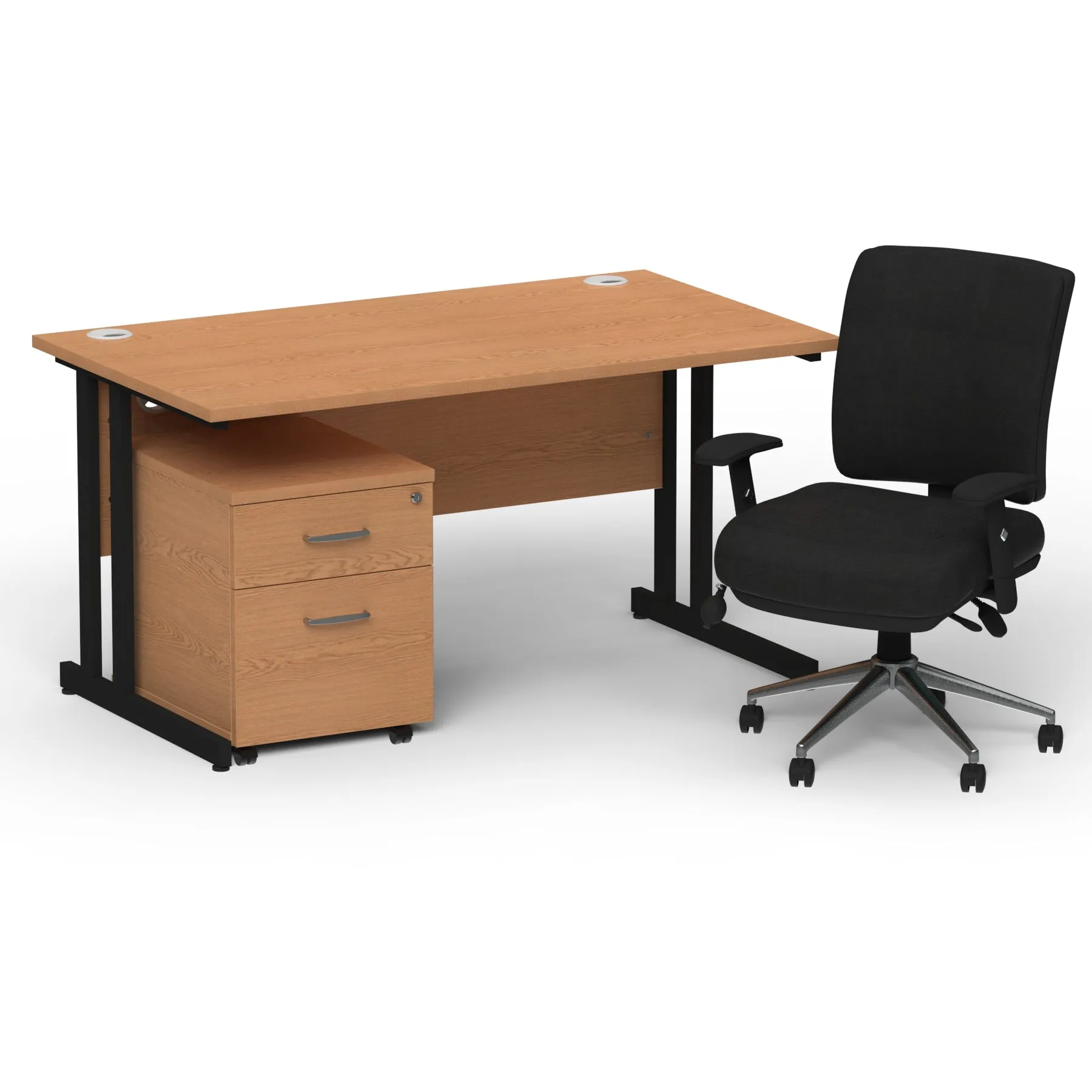 Impulse 1400mm Cantilever Straight Desk & Mobile Pedestal with Chiro Medium Back Black Operator Chair - 5 Year Furniture Guarantee