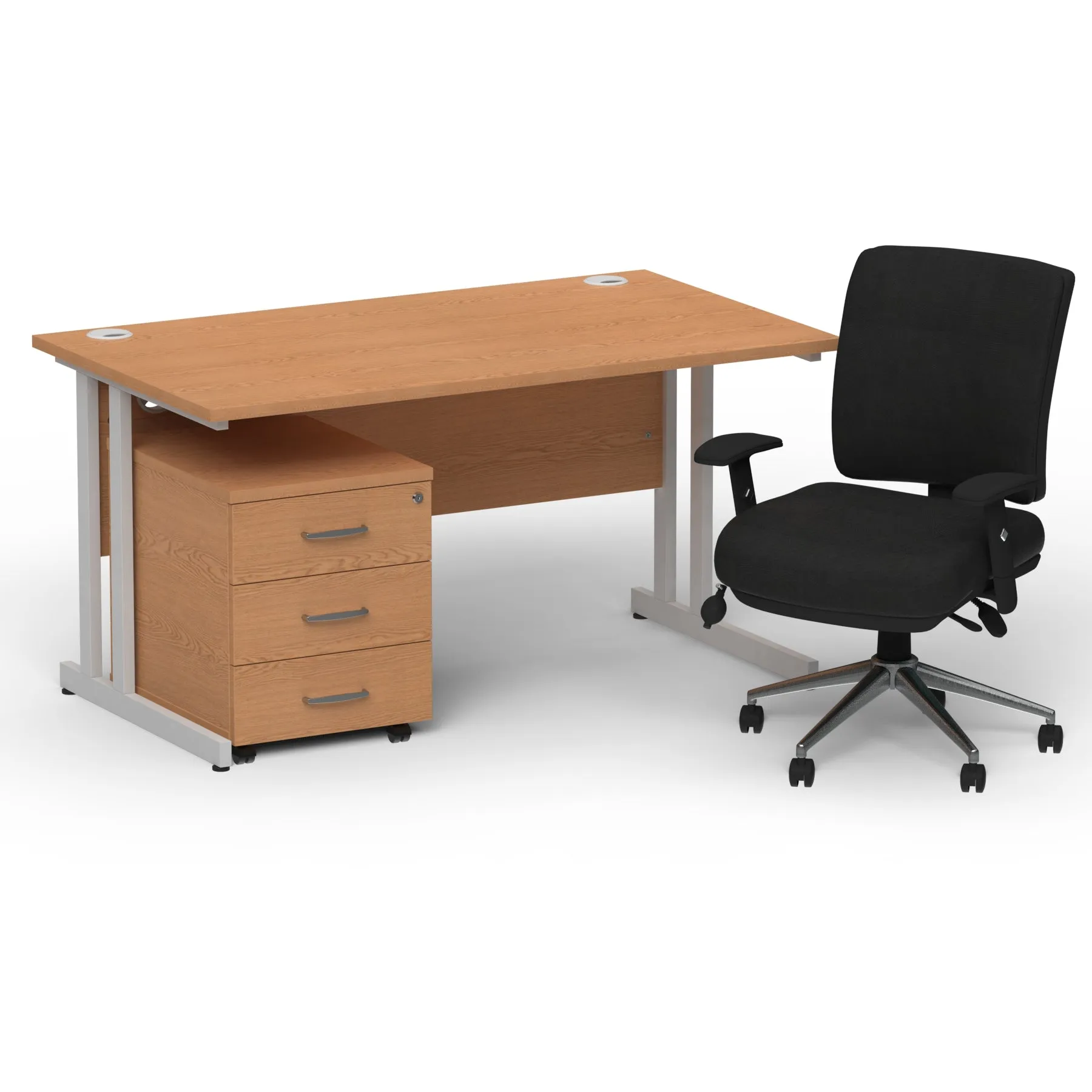 Impulse 1400mm Cantilever Straight Desk & Mobile Pedestal with Chiro Medium Back Black Operator Chair - 5 Year Furniture Guarantee