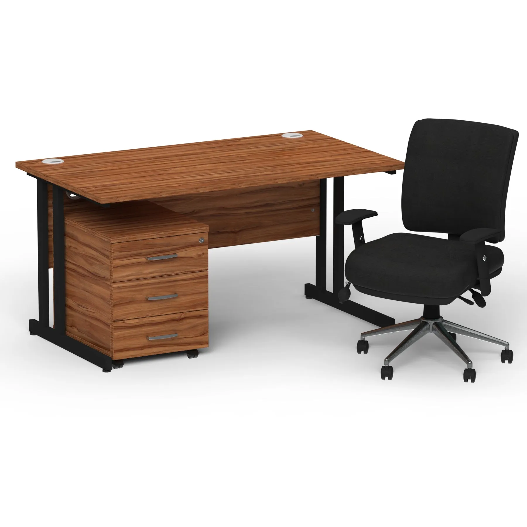 Impulse 1400mm Cantilever Straight Desk & Mobile Pedestal with Chiro Medium Back Black Operator Chair - 5 Year Furniture Guarantee