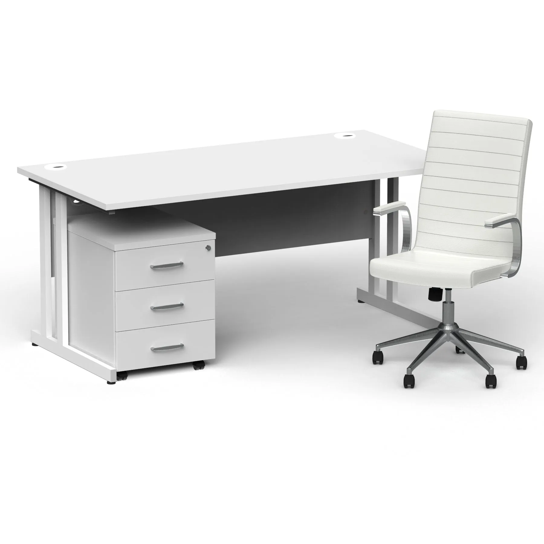 Impulse 1600mm Cantilever Straight Desk & Mobile Pedestal with Ezra White Executive Chair - 5-Year Furniture Guarantee, 2-Year Seating Guarantee