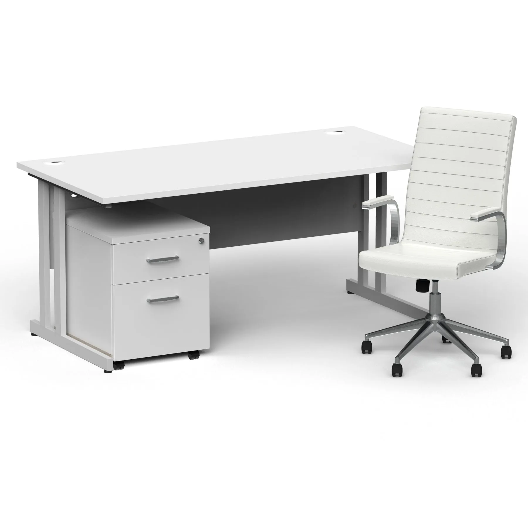 Impulse 1600mm Cantilever Straight Desk & Mobile Pedestal with Ezra White Executive Chair - 5-Year Furniture Guarantee, 2-Year Seating Guarantee