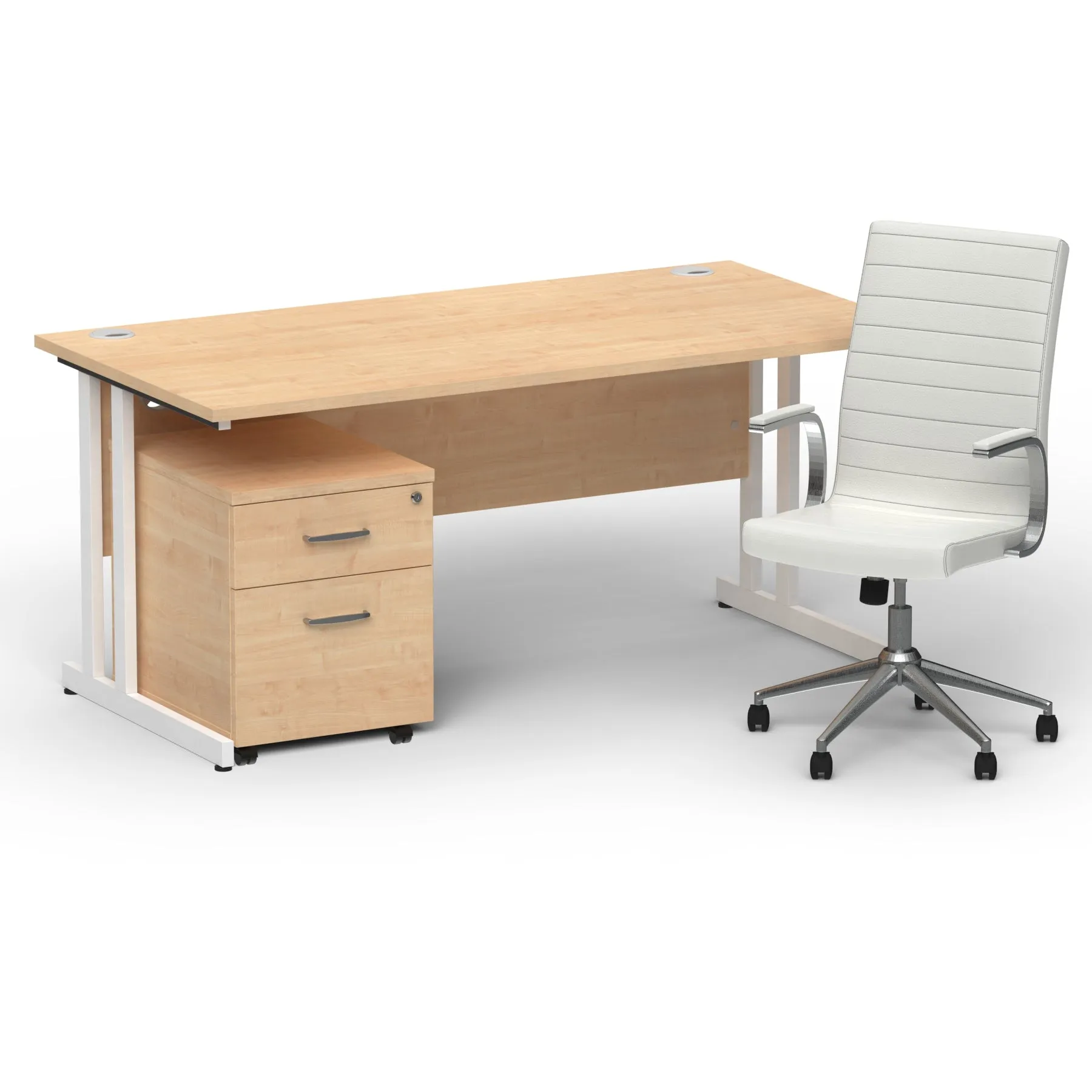 Impulse 1600mm Cantilever Straight Desk & Mobile Pedestal with Ezra White Executive Chair - 5-Year Furniture Guarantee, 2-Year Seating Guarantee