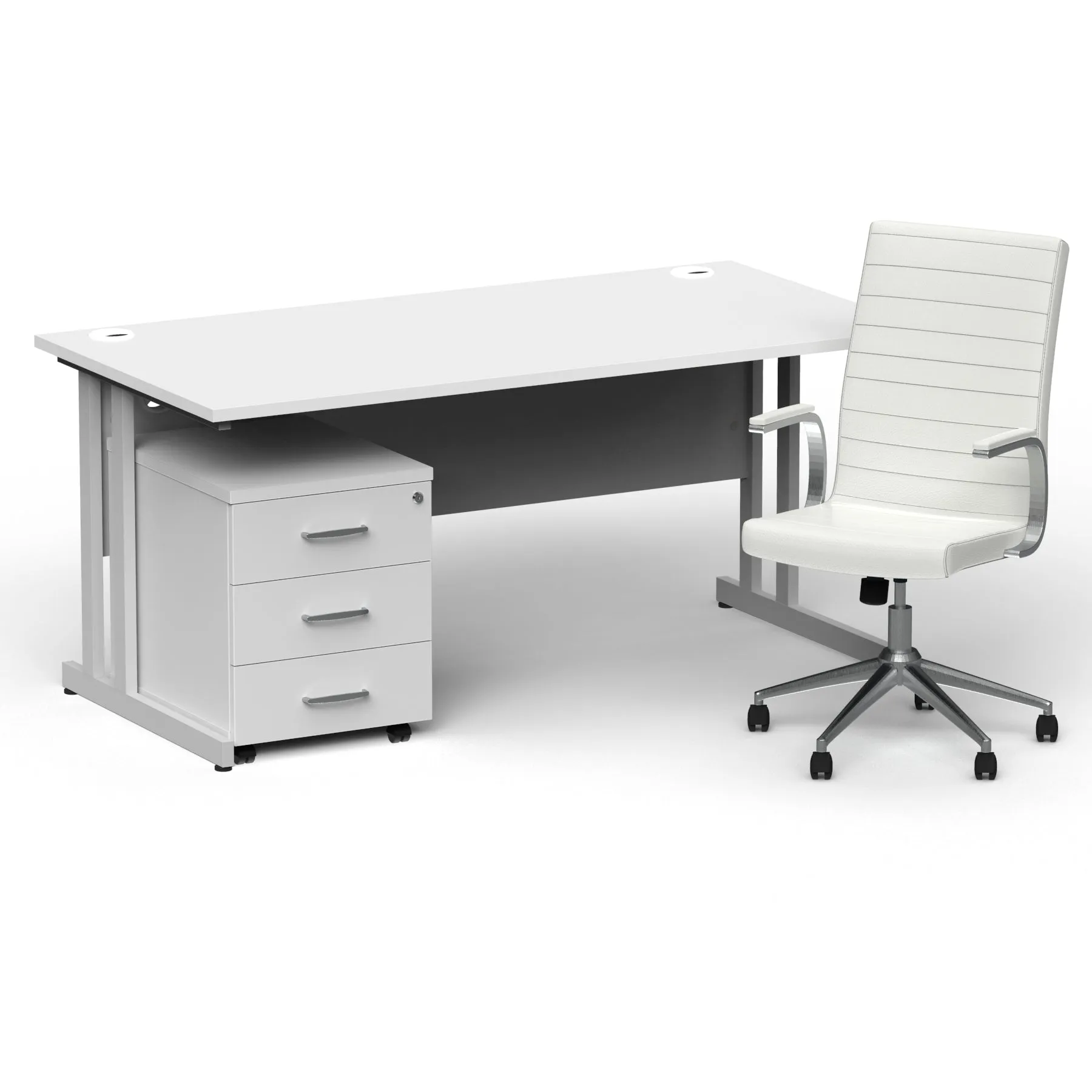 Impulse 1600mm Cantilever Straight Desk & Mobile Pedestal with Ezra White Executive Chair - 5-Year Furniture Guarantee, 2-Year Seating Guarantee