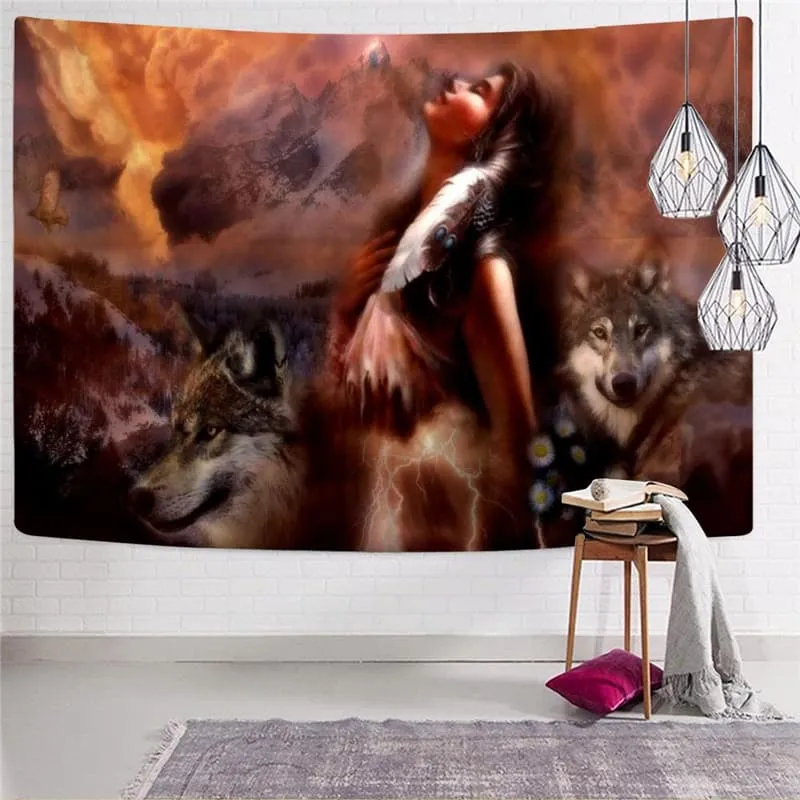 Indios Tapiz Wolf Tapestries Lovely Wall Tapestry Decor Boho decor Witchcraft
