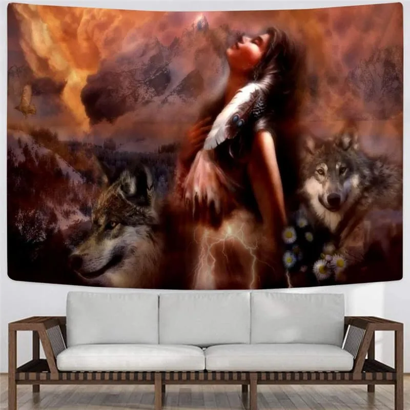 Indios Tapiz Wolf Tapestries Lovely Wall Tapestry Decor Boho decor Witchcraft