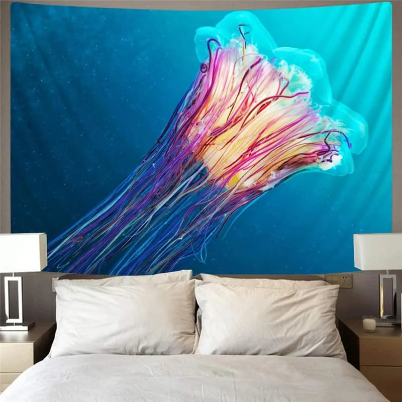 Jellyfish Tapiz Colorful Wall Tapestry Ocean Tapestries Harajuku Rug Wall Blue Home Tapestrys
