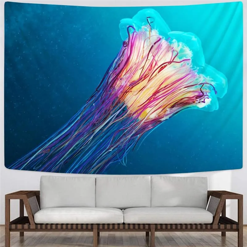 Jellyfish Tapiz Colorful Wall Tapestry Ocean Tapestries Harajuku Rug Wall Blue Home Tapestrys