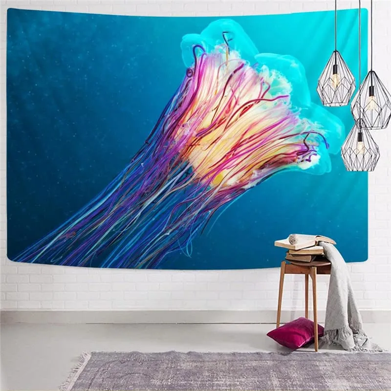 Jellyfish Tapiz Colorful Wall Tapestry Ocean Tapestries Harajuku Rug Wall Blue Home Tapestrys