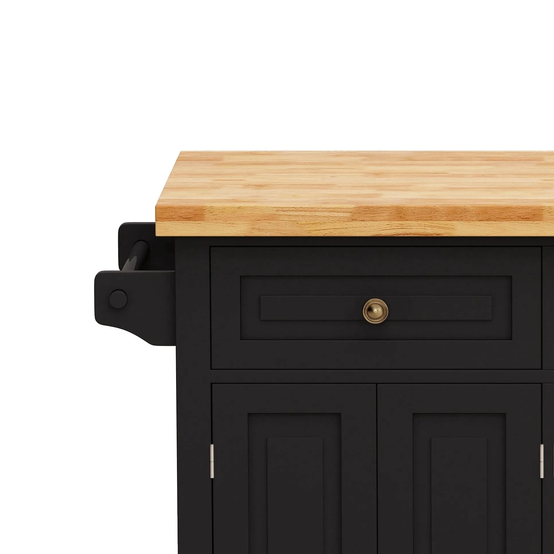 Kitchen Island Cart with Two Storage Cabinets and Two Locking Wheels，43.31 Inch Width，4 Door Cabinet and Two Drawers，Spice Rack, Towel Rack （Black)