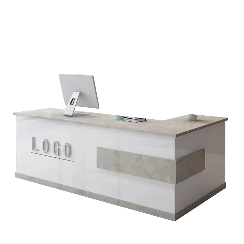L-Shaped Front Desk with Lockable Drawers and Storage Cabinet for Offices JDT-10108