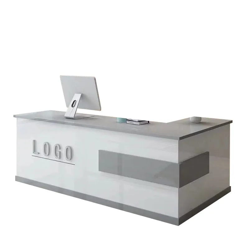 L-Shaped Front Desk with Lockable Drawers and Storage Cabinet for Offices JDT-10108