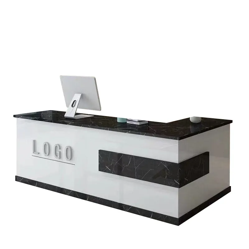 L-Shaped Front Desk with Lockable Drawers and Storage Cabinet for Offices JDT-10108